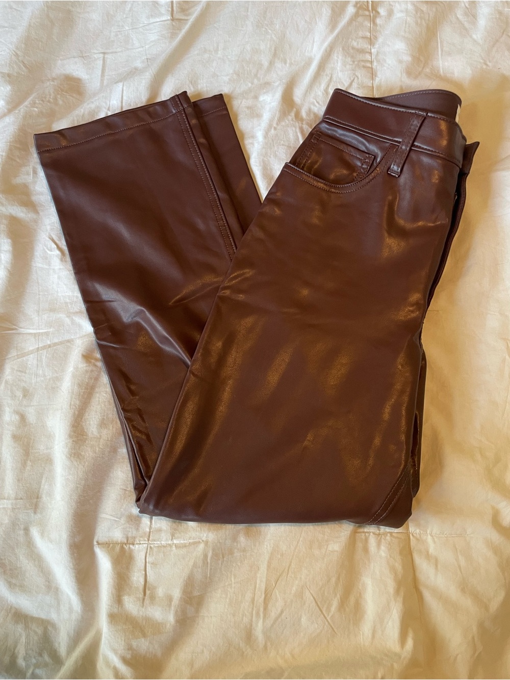 Abercrombie & Fitch Brown Faux Leather 90s ultra high rise Straight-Leg Pants - Picture 5 of 5